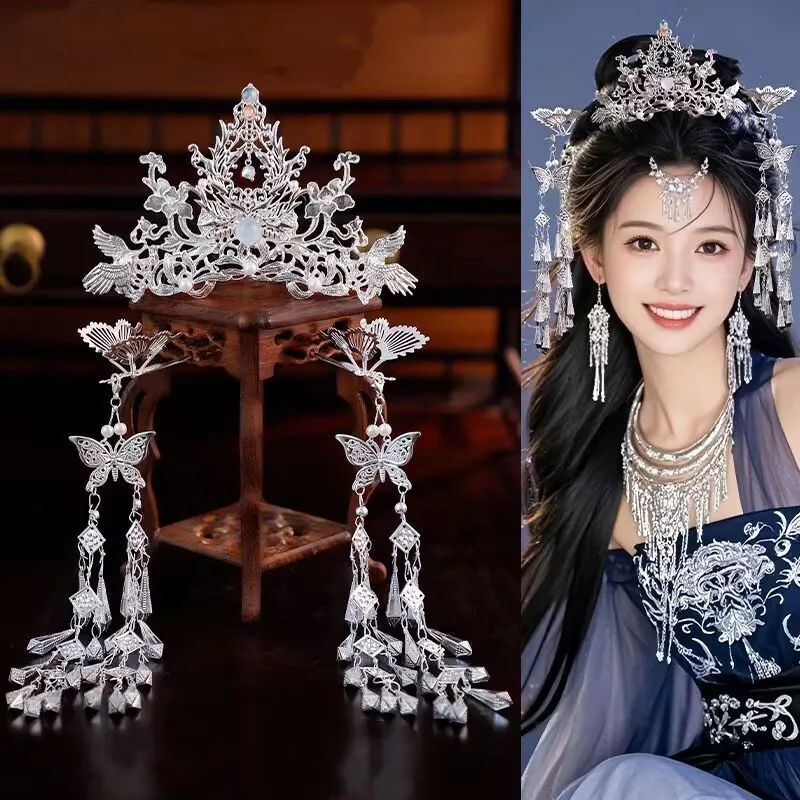 

Women's Headwear Double Phoenix and Flowers with Butterfly Tassel Chinese Hair Accessories