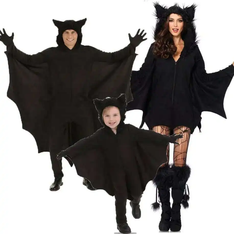 

S-4XL men women Vampire Clothes Family Kids Cosplay Bat Costumes Dress Fancy Halloween Parenting Jumpsuits Witch Clothes Gloves