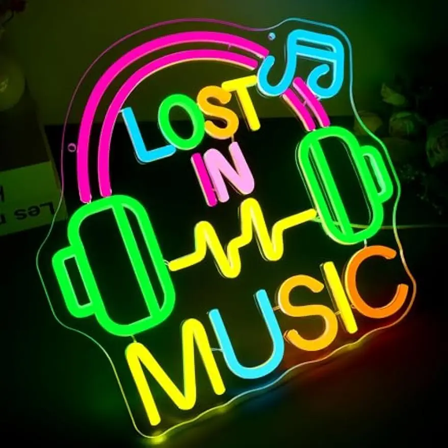 Lost in Music Neon Sign Headphones LED Neon Light for Music Studio Game Room Bedroom Party Decor Gifts Night Light USB Powered