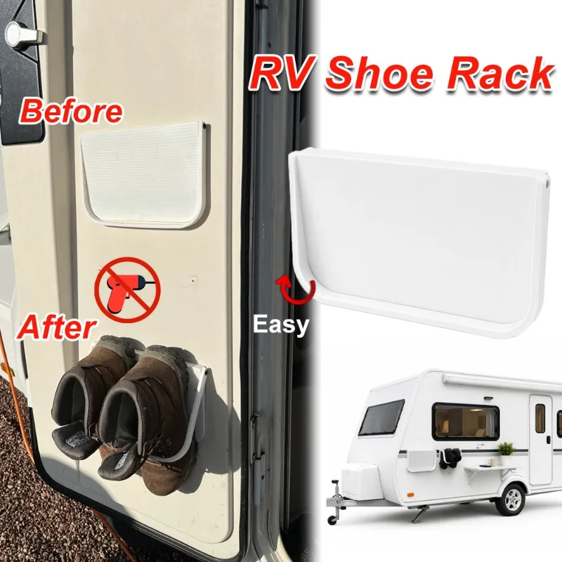 RV Shoe Rack No Drill Folding Wall Mounted Shoe Organizer for Camper Trailer Motorhome Entry Door Storage RV Accessories
