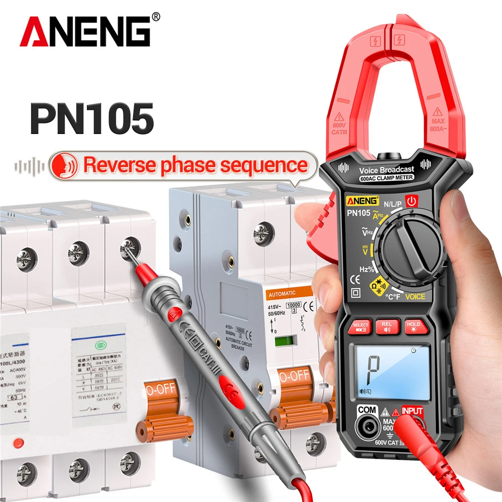 ANENG PN105 Clamp Meter Voice Broadcast 600A AC Current 6000 Counts True RMS Digital Multimeter Clamp Diode Hz Ohm Tester Tools