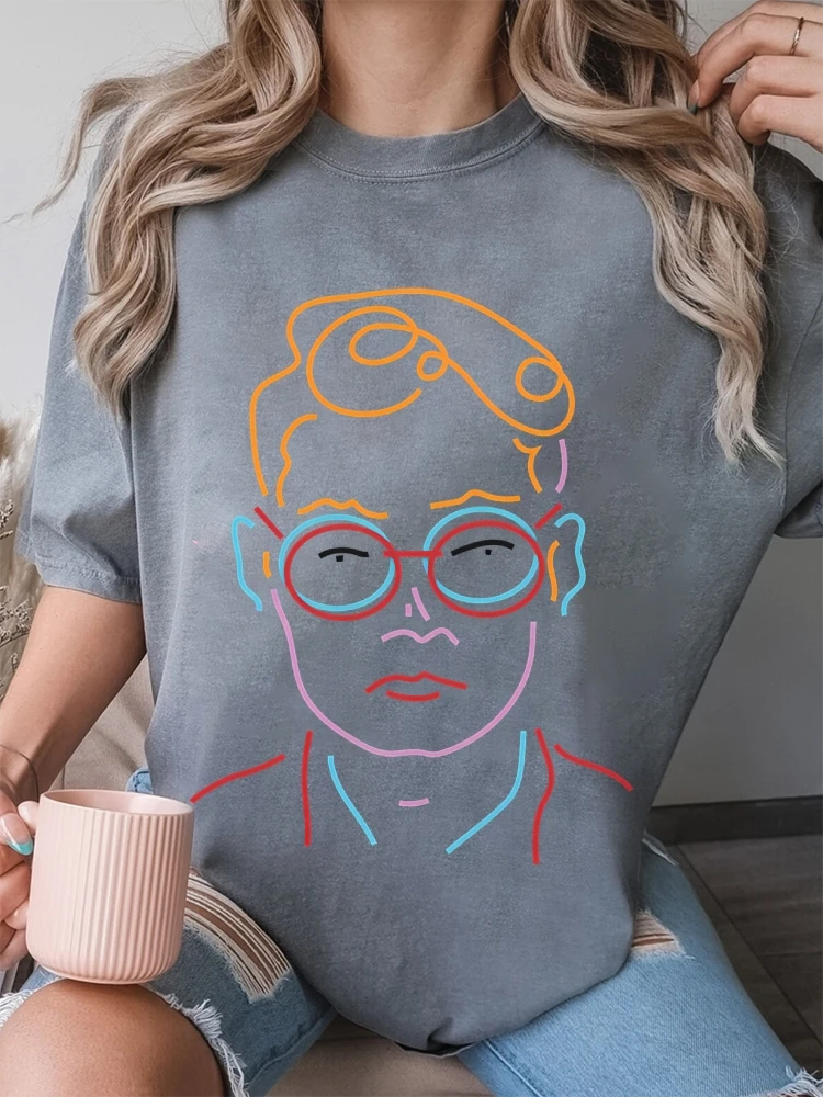 Summer America Style T-Shirt O Neck Short Sleeve Cotton Graphic Tees Y2k Clothes With Colorful Man Face Harajuku Street Wear