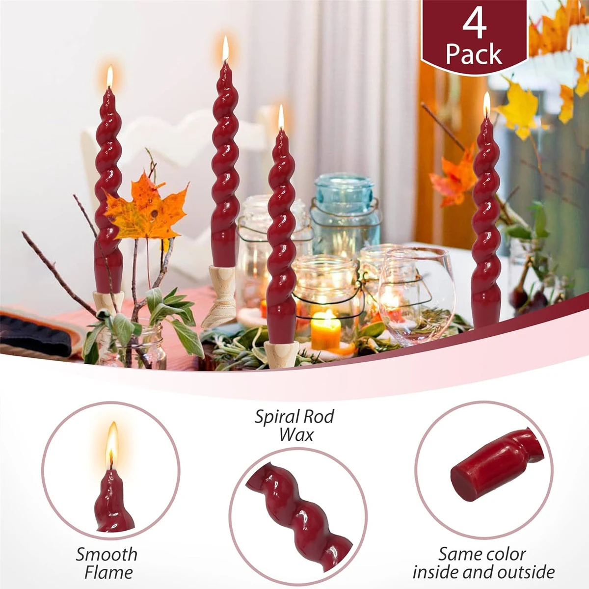 4 pcs Spiral Taper Candle Swirl Candlesticks Twisted Candles Short Candle Sticks Colorful Tapered Candles for Festivel Decor