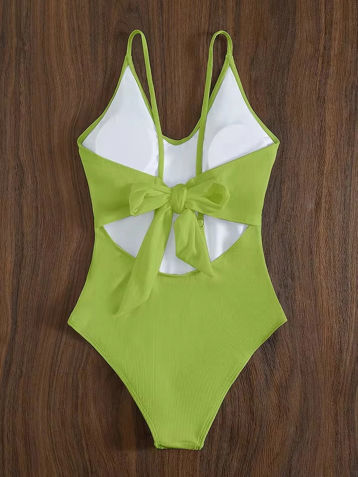 

Solid One Piece Swimsuit Women Swimwear 2025 New Bikini Sexy Bodysuit Bow tie Bathing Suit Swimming Suit maillot de bain femme
