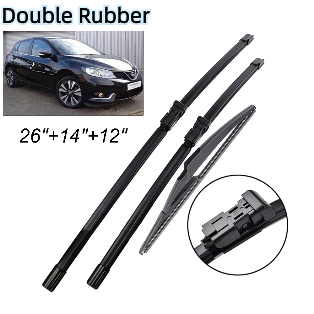 

Erick's Wiper Front & Rear Wiper Blades Set For Nissan Pulsar Tidda C13 2014 - 2023 Windshield Windscreen Window 26"+14"+12"