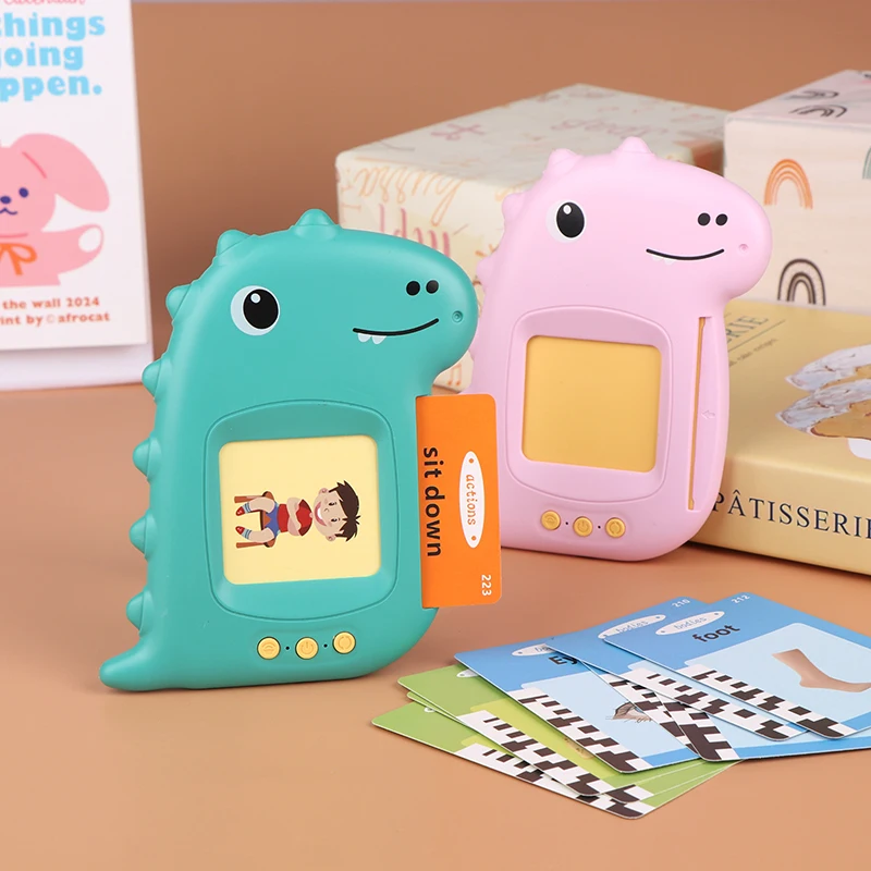 Máquina de tarjetas de educación temprana de dinosaurio bonito, tarjetas parlantes para niños pequeños, máquina de aprendizaje de tarjetas Flash con tarjeta de libro de Audio en inglés