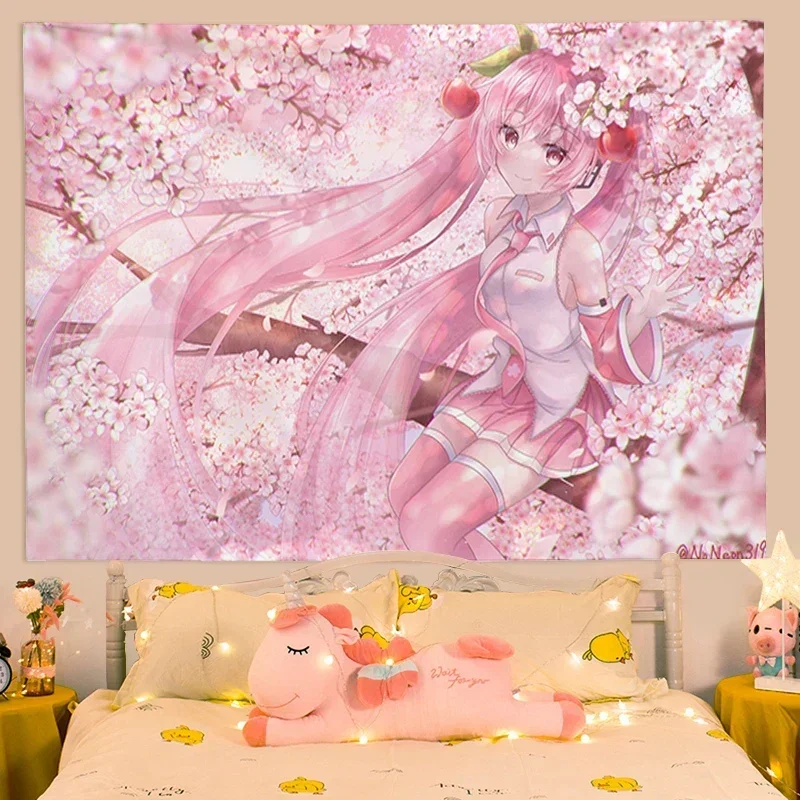 Japanese Wallpaper Kawaii Pink Cute Girl Tapestry Fashion Gift Aesthetic Decorative Room Background Home Wall Art Artwork Cloth