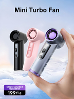 Pocket Turbo Fan Mini Small Wind Cannon Summer Cooling Neck Hanging Fan Portable Digital Display Wireless Rechargeable Blower
