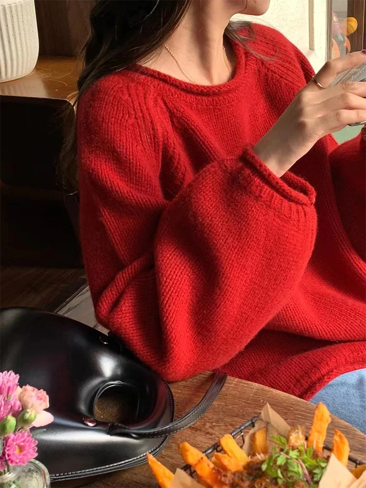 

Women Loose and Lazy Wind Chic Sweater 2025 Knitted Pullovers Korean Style Soft O-neck All-match Autumn Winter Vintage Sweaters