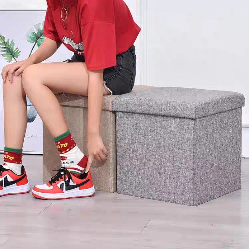 صندوق تخزين قابل للطي، منظم تخزين من القماش متعدد الوظائف، صناديق البراز مع مقعد مبطن، صندوق أشتات منظمة منزلية #6