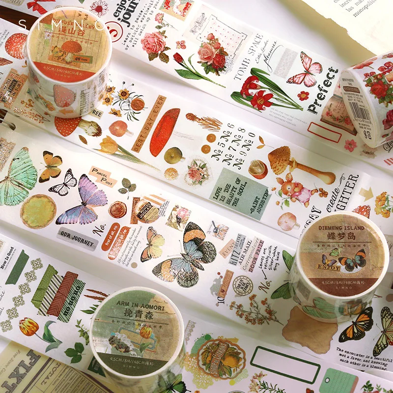 Retro Butterfly Flower Mushroom Decorative Adhesive Tape Special Oil Masking Washi Tape Scrapbooking Sticker Label Stationery