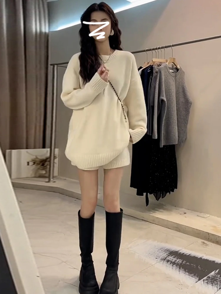 

Белый вязаный свитер Dr, женский осенне-зимний новый Sle, ранняя осень, супер милый одинаковый комплект, Sweet Sle Long Sve roun...