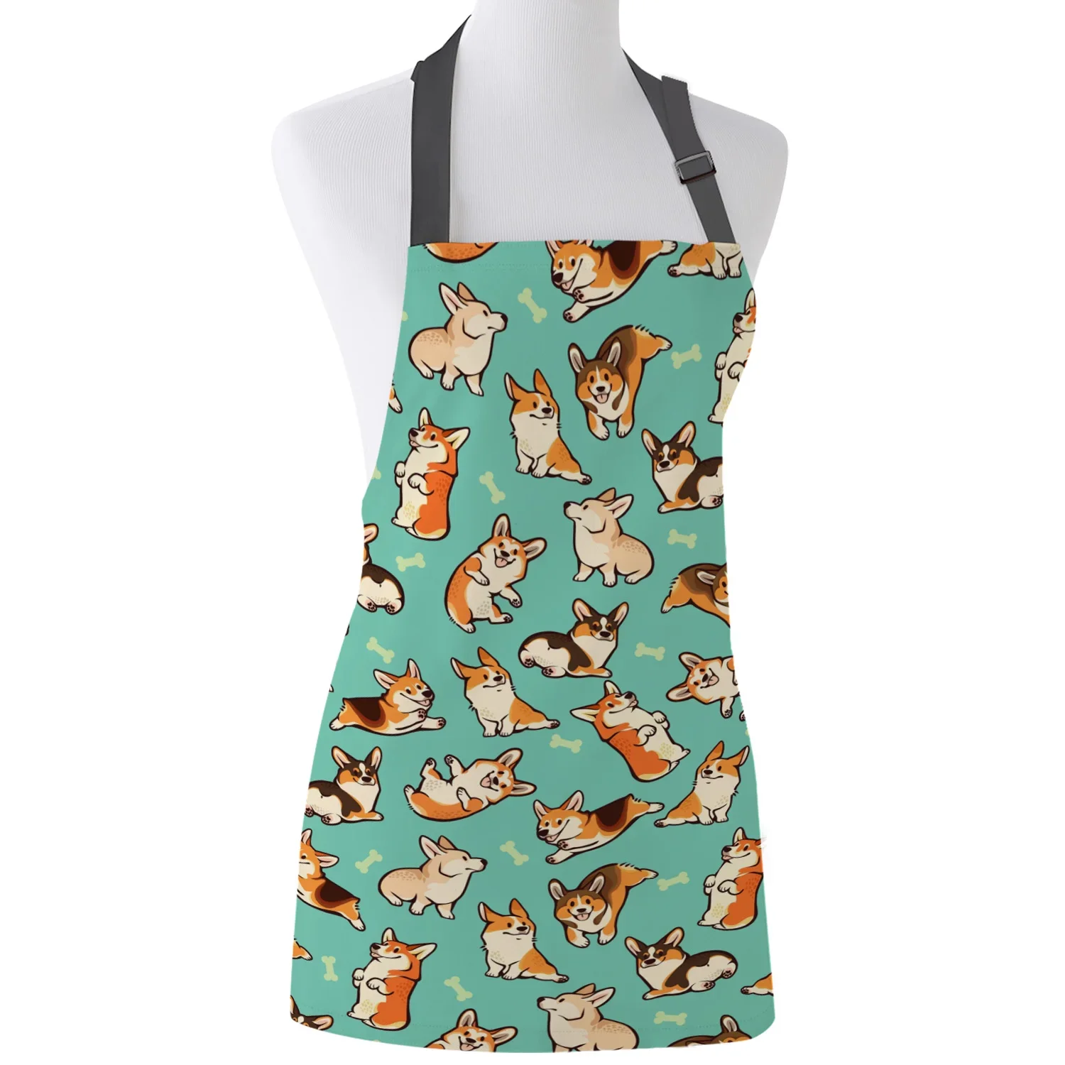 Jolly Corgis In Green Adjustable Apron Cooking Kitchen Restaurant Bar Chef Bib Unisex Canvas Aprons for Women Men Kids