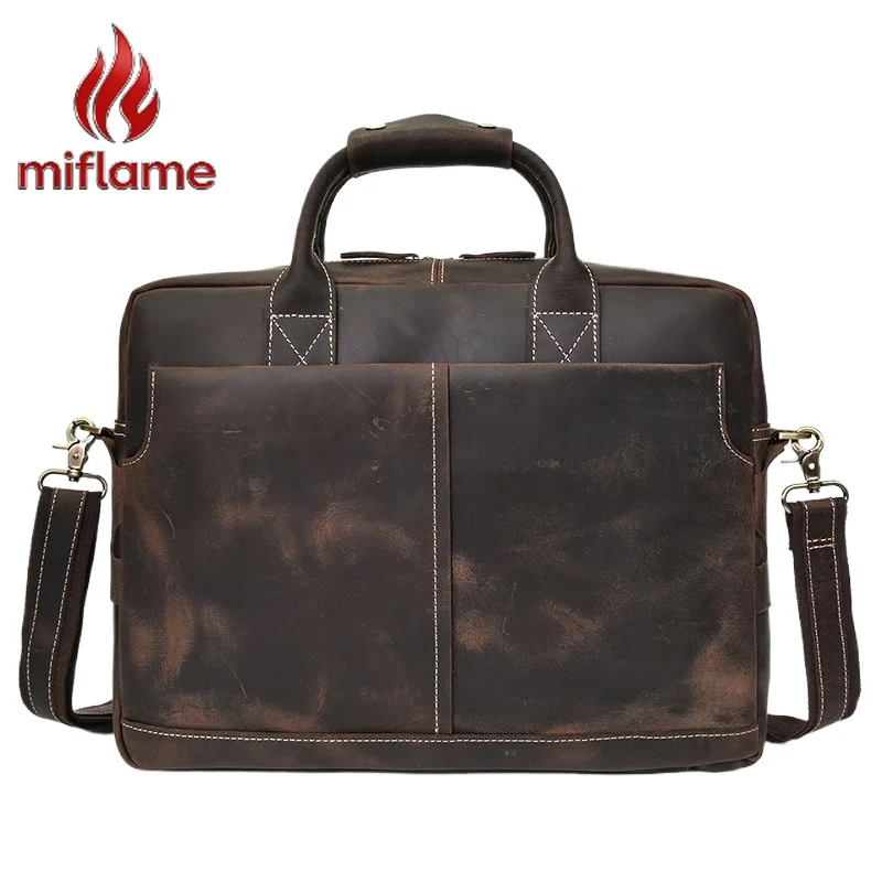 

Мужская винтажная сумка-портфель через плечо из натуральной кожи Crazy Horse для ноутбука, деловых встреч и путешествий