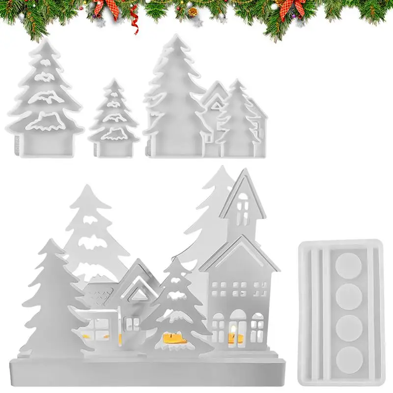 Christmas Silicone Molds Set Of 7 Christmas Silicone Baking Mould 3D Christmas Cookies Mould Houses Christmas Trees Candy Making