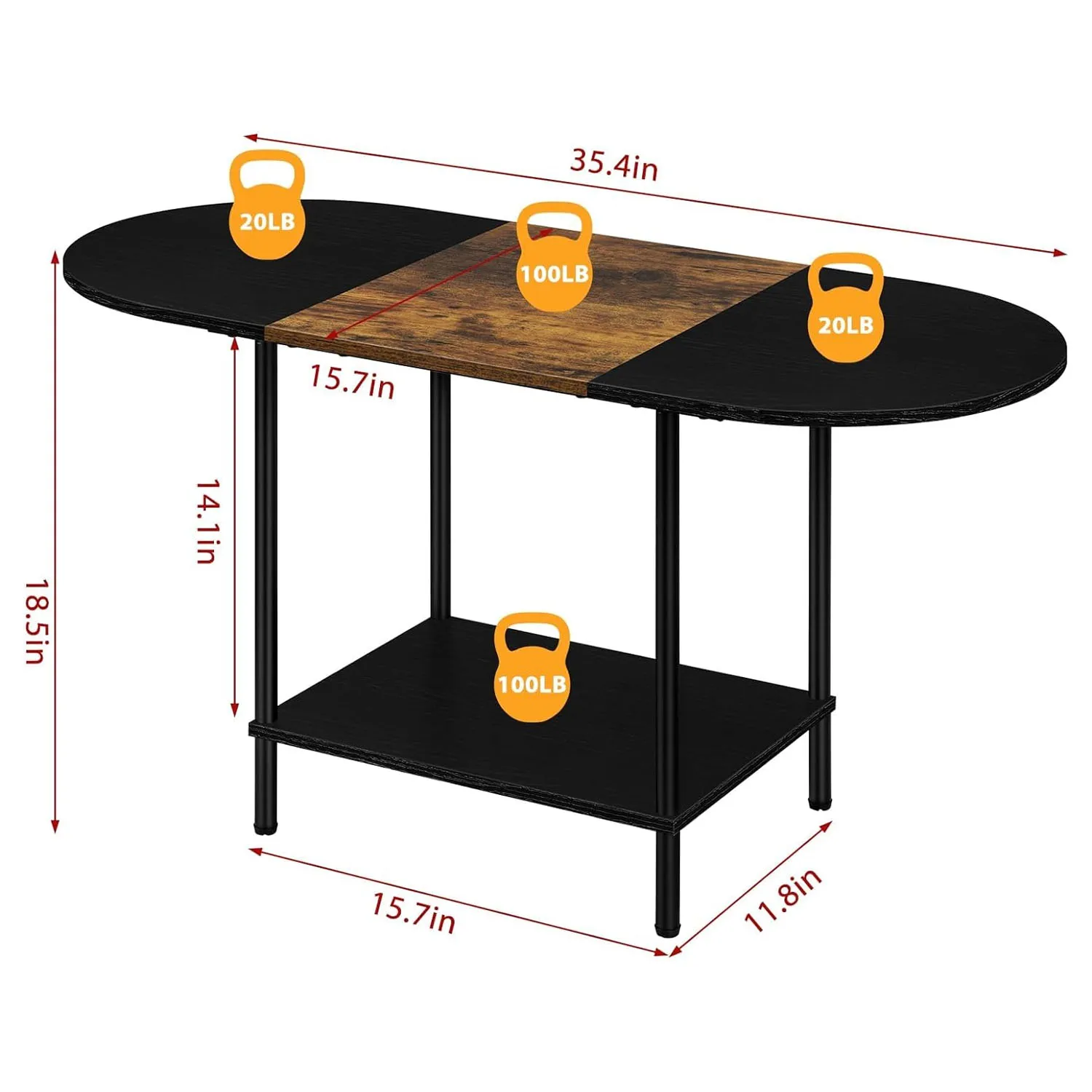 Small Black Oval Coffee Table - Center Table with Storage and Open Shelving - Round Coffee/Tea Table for Living Room, Small Spac