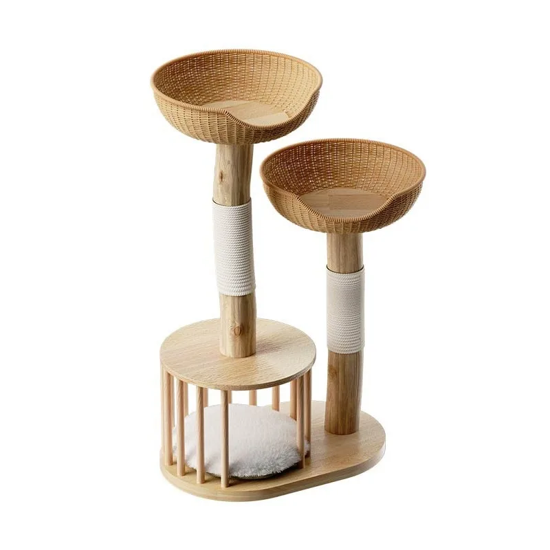 

Solid wood cat climbing frame, integrated tree nest, small trunk, small apartment rattan cat frame