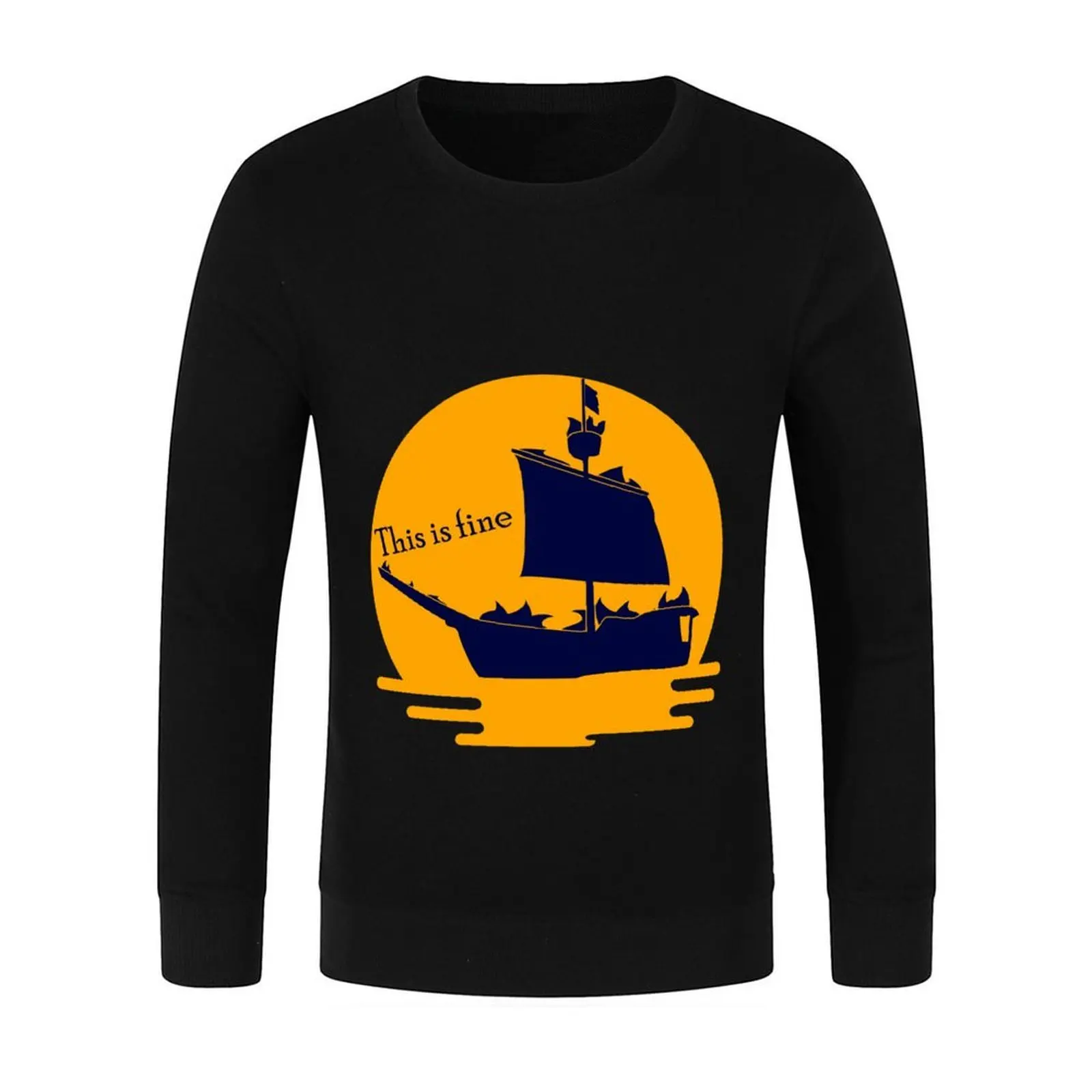 This is fine - burning ship Pullover japanese style men's autumn clothes men's clothes men's winter sweater sweatshirts