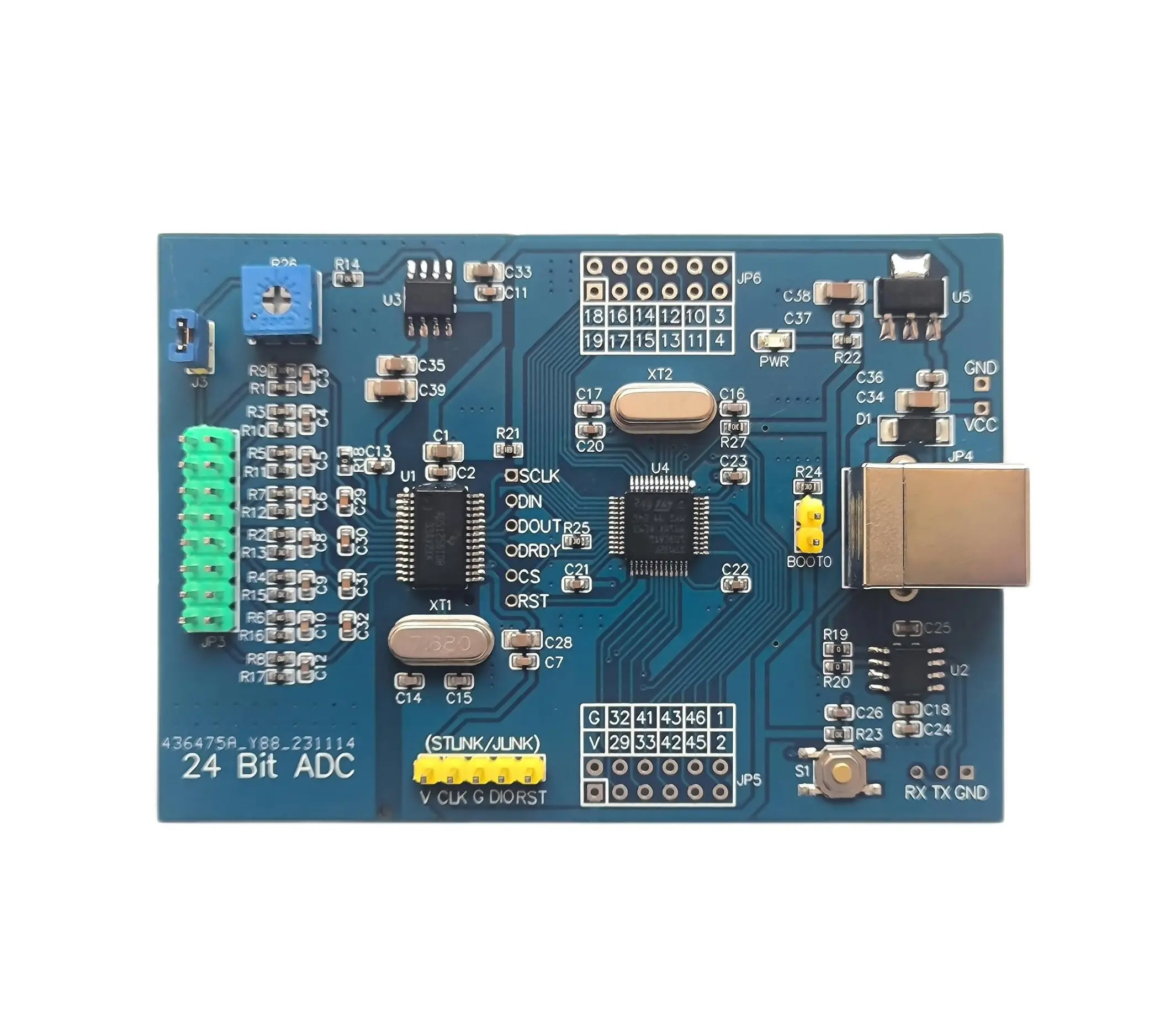 ADS1256-STM32F103C8T6 High-Precision Acquisition Module, 8-Channel 24-Bit ADC/USB Serial Data