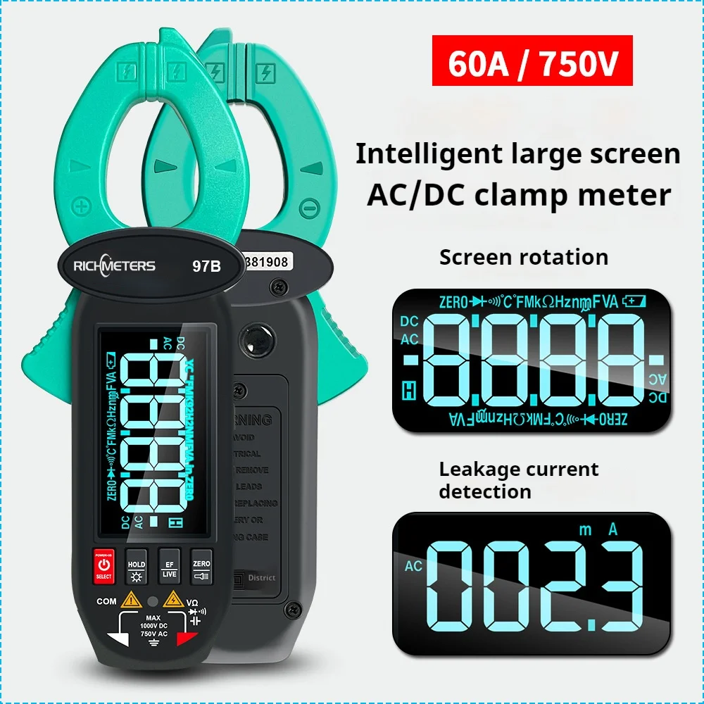 RM97B Leakage current clamp meter 600mA-60A 6000 Counts With Temperature Capacitance Frequency NCV