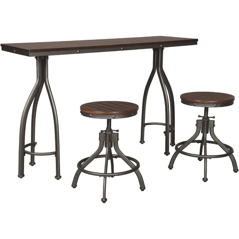 Signature Design by Ashley Odium Urban Counter Height Dining Table Set with 2 Bar Stools, Gray