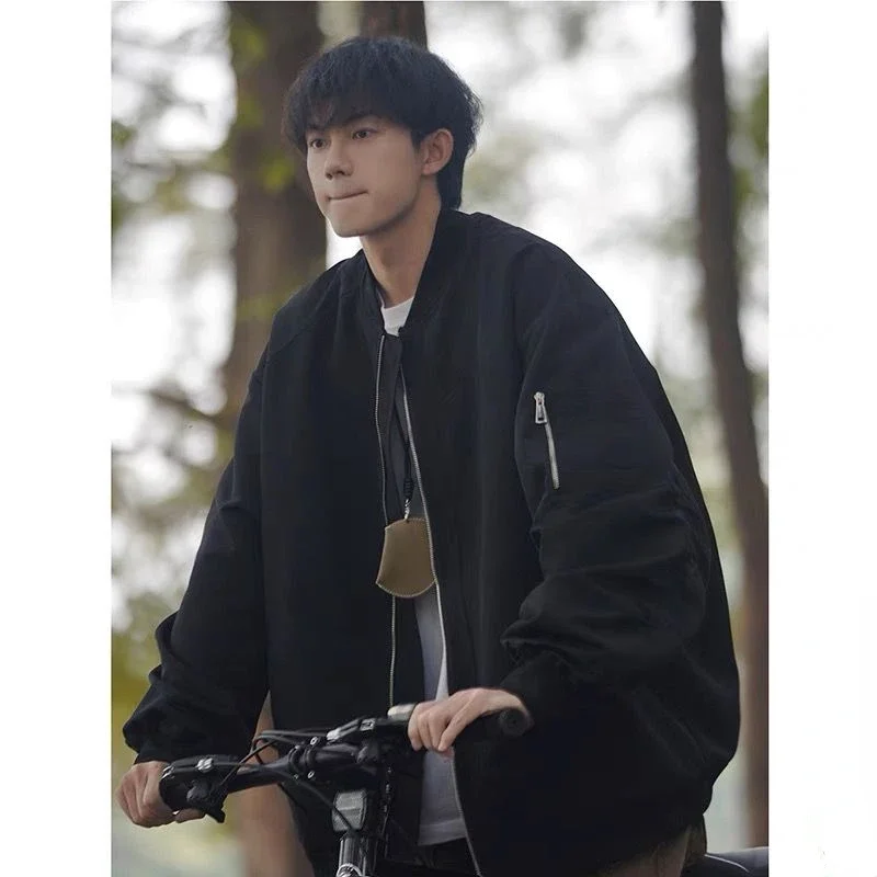 Men Bomber Jacket Zipper Military Windbreaker Zipper Baseball Varsity Jacket Spring Autumn Men's Clothing Vintage Coat Loose