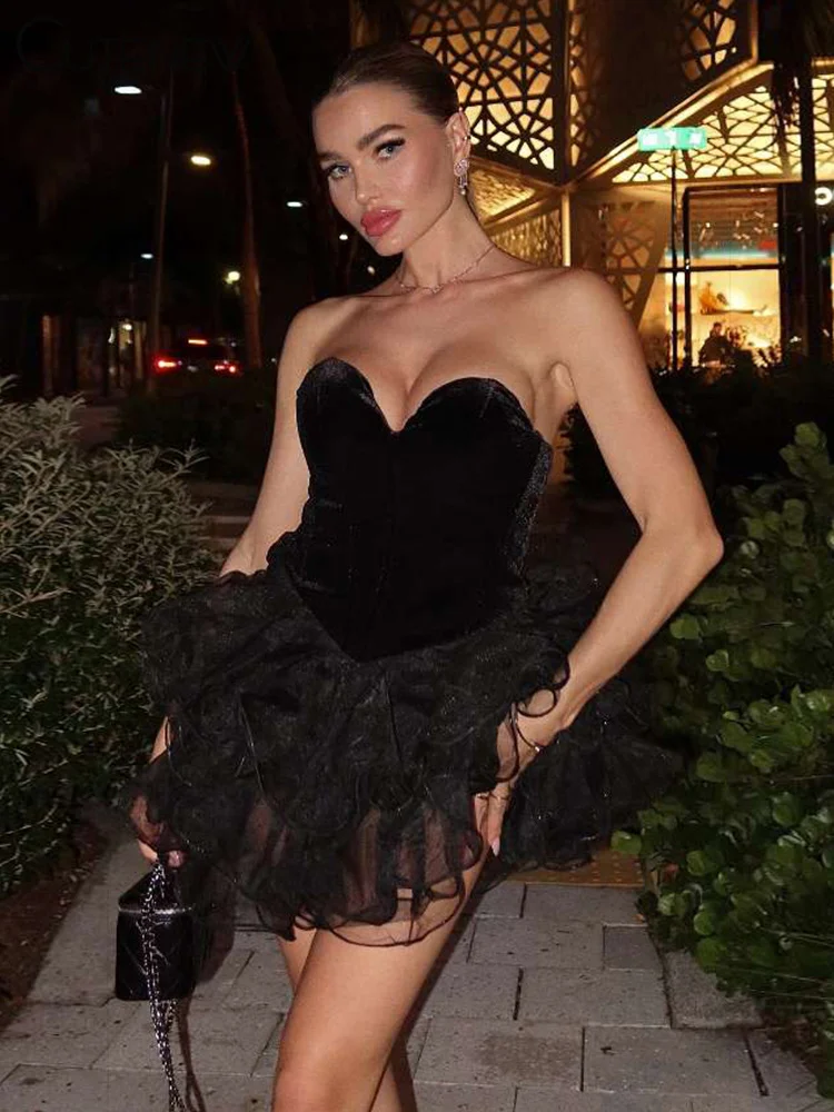 Cutenew empilé maille femmes Mini Robe Sexy solide enveloppé poitrine a-ligne princesse Style moulante filles Hipster attrayant Robe de soirée