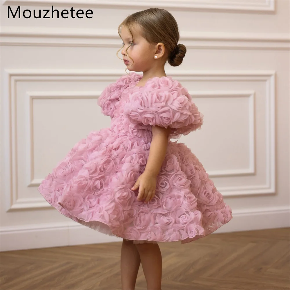 

Mouzhetee A-Line 3D Flowers Pink Flowers Girl Dresses Wedding Party Dress for Kids Simple Flowers Girls Prom Gowns Custom Made