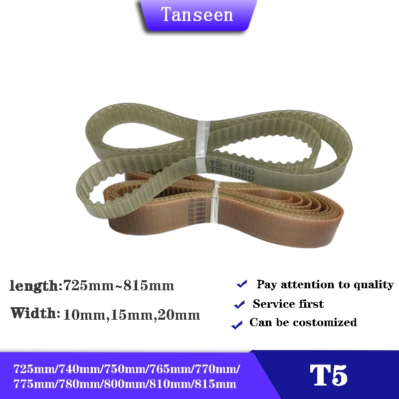 Steel wire Closed Loop Timing Belt PU Width10/15/20mm T5-725 740 750 765 770 775 780 800 810 815