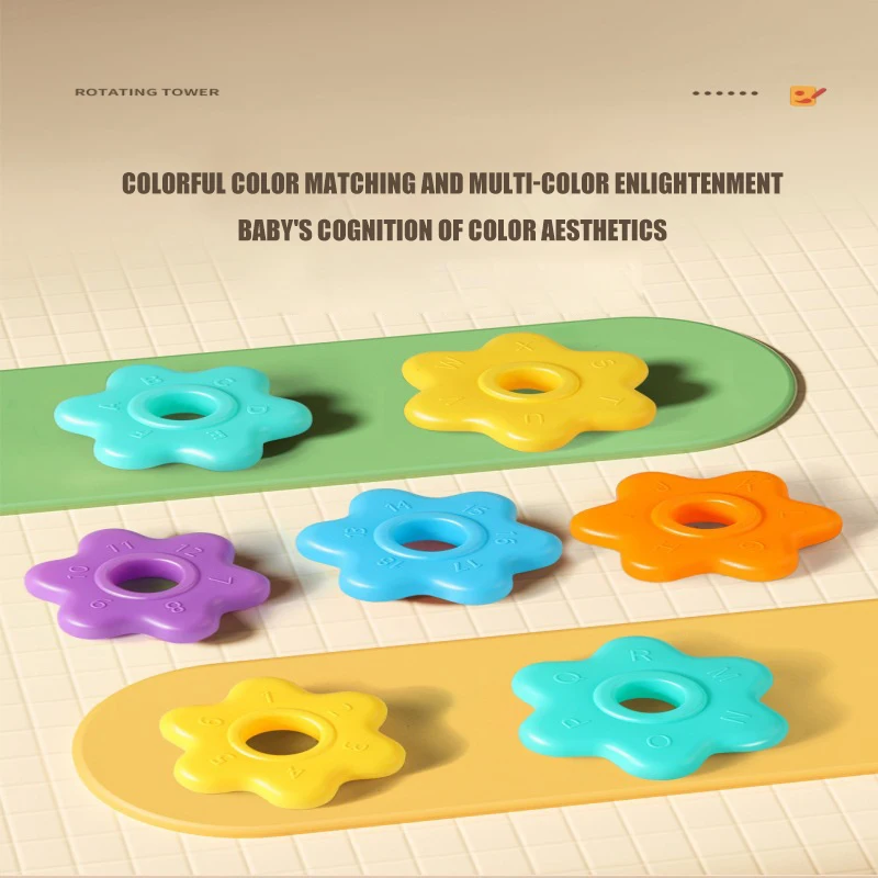 Montessori Baby Rotating Rainbow Tower Stacking Toy Early Education Enlightenment Intellectual Development Toys Gift for Toddler