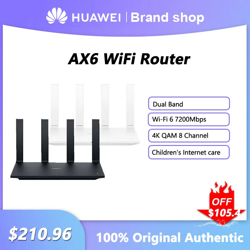 Original Huawei AX6 WiFi Router Dual-band 7200Mbps 4K QAM 8 Channel Signal Repeater WiFi 6+ Gigabit Wireless Network Amplifier