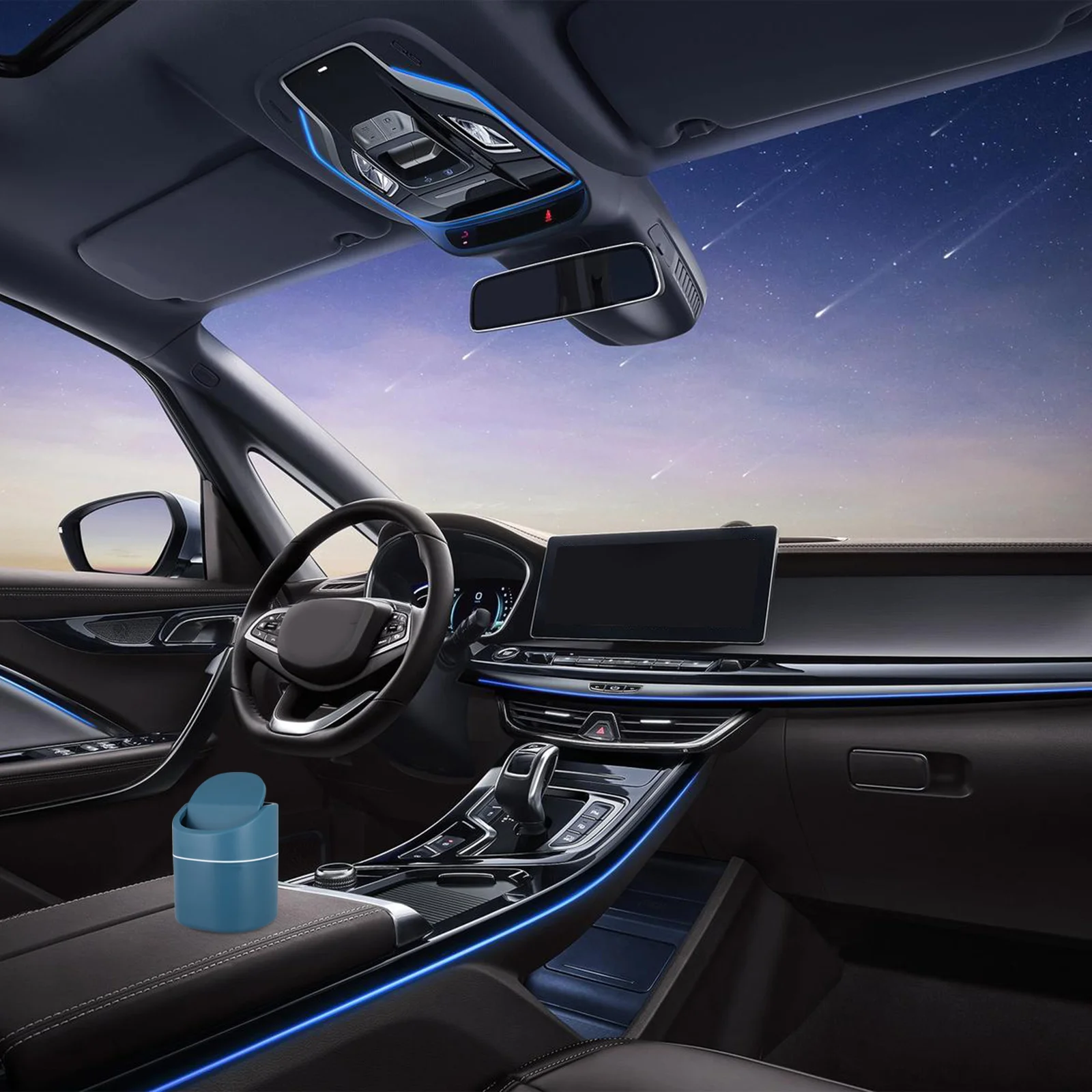 

1 pc Mini Trash Bin Dark Blue Creative Garbage Holder Odor Isolating Lid Desktop Countertop Table Cabinet Sundry Bucket