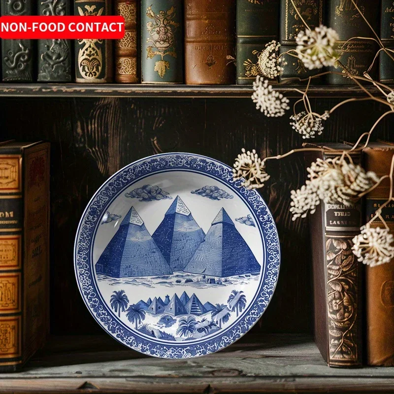 1pc Egyptian Pyramid Pattern Ceramic Decorative Plate - Non-Food Contact Art Display for Home, Living Room, Study - Perfect