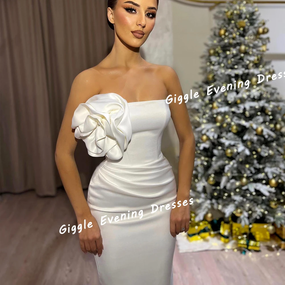 Giggle Satin Strapless Flowers Close-Fitting Prom Gown Saudi Arab Elegance Floor-Length Evening Party Dresses for Women 2024