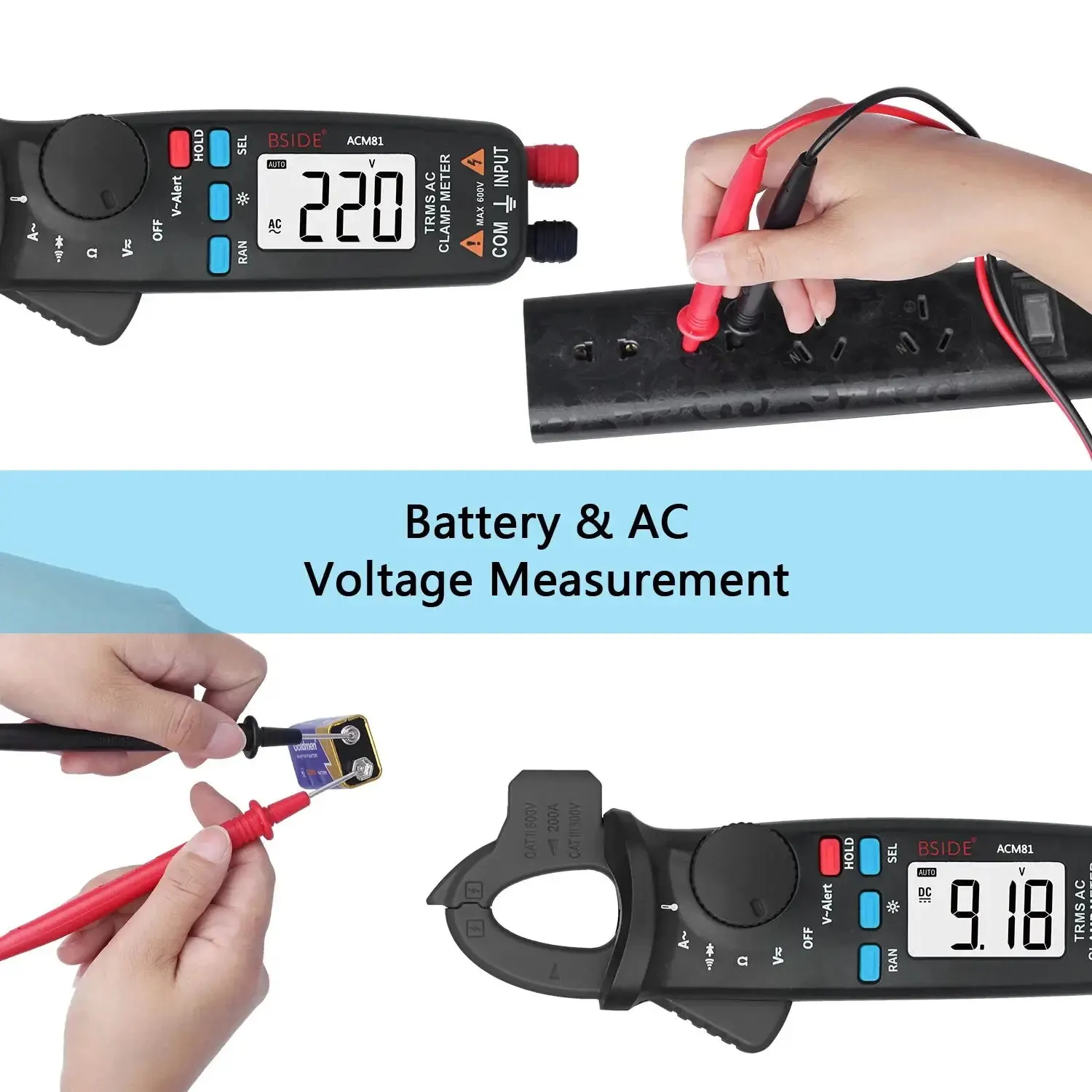 BSIDE Digital Clamp Meter Auto-Rang True RMS 1mA precisione 200A corrente DC AC multimetro Vol Ohm diodo temperatura NCV Tester