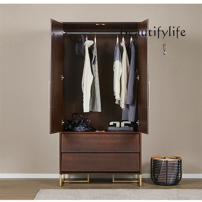 Nordic Vertical Hinged Door Modern Minimalist Solid Wood Bedroom Small Apartment Wardrobe Home Locker