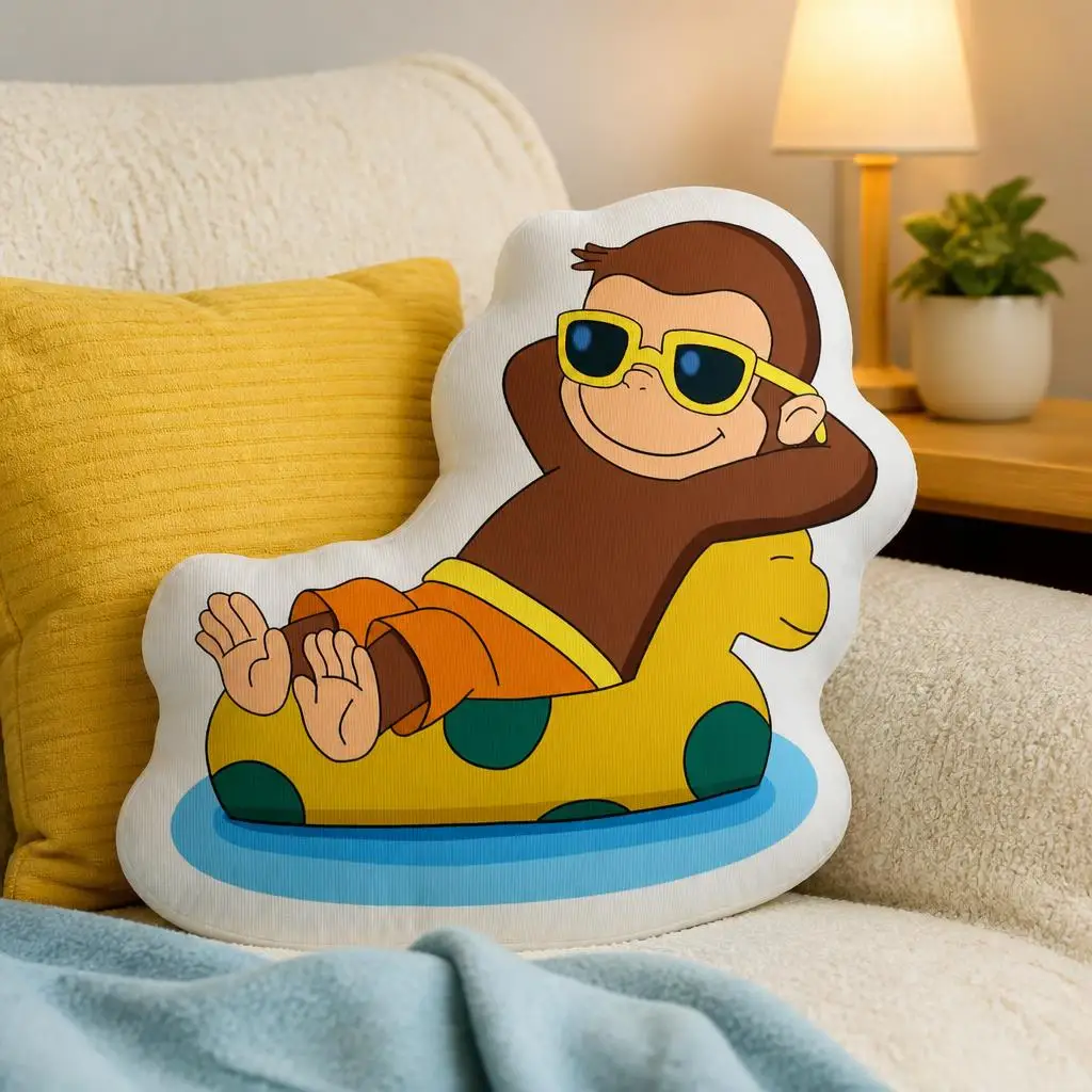 Sunbathing Curious George Plush Pillow Cushion Irregular Stuffed Throw Pillow Home Decor Gift Sofa Bed Couch