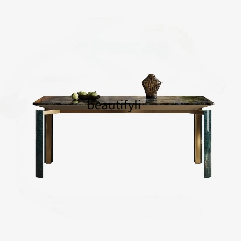 

Light Luxury Dining Table and Chair Combination Table Household Premium Italian Marble Square Dining Table