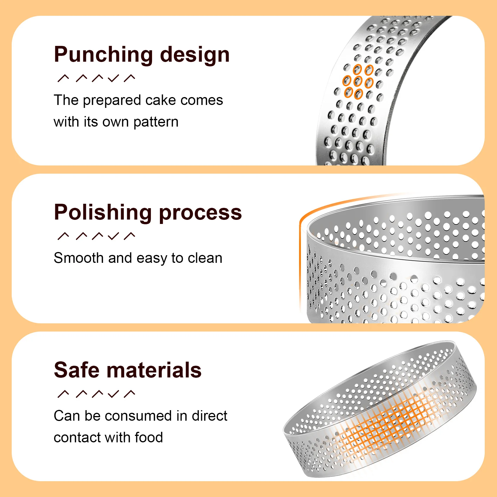 A56X 5 Pcs Circular Porous Tart Ring Bottom Tower Pie Cake Mould Baking Tools Heat-Resistant Perforated Cake Mousse Ring, 8cm