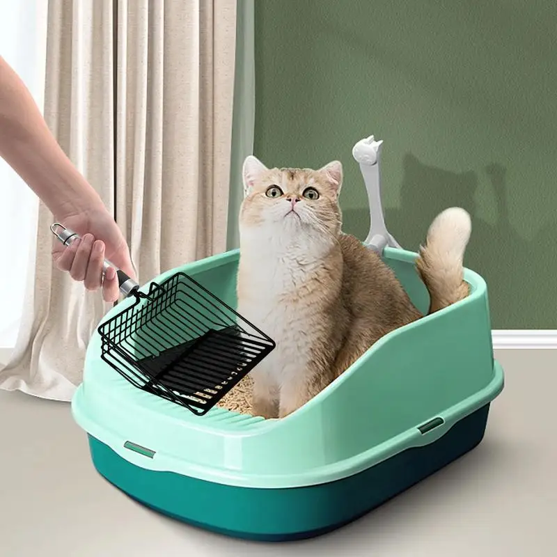 Cat Litter Scoop Portable Poop Sifting Ergonomic Kitten Metal Scooper Non-Slip Cat Litter Scoop For Litter Box Kitten Pooper