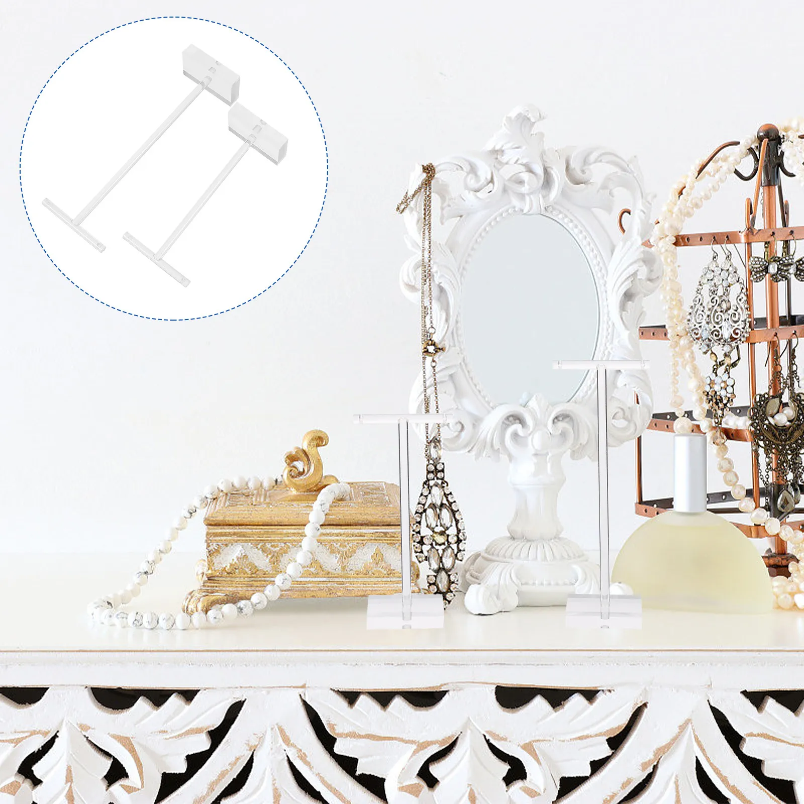 

2Pcs Jewelry Display Stand Elegant T-Typed Earring Storage Rack for Trade Shows Gallery Desktop Clear Display Stand Earring Show