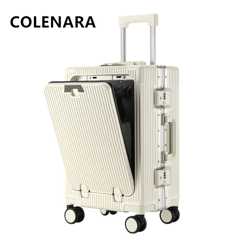 COLENARA 20"24Inch Laptop Luggage Aluminum Frame Boarding Box Front Opening Trolley Case USB Charging with Wheels Suitcase