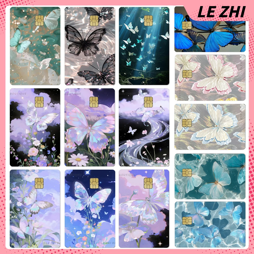 Fashion Girly Heart Butterfly Debit Card Credit Bank Card Pvc Skin Stickers Shining Rainbow Stars Waterproof Small Chip Sticker