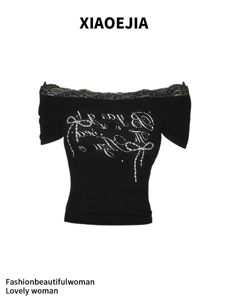 

Women's Black Gothic Y2k T-shirt Harajuku Y2k Tee Top Vintage Shoujo Girl Aesthetic Oversize Graphic T-shirts 2000s Emo Clothes