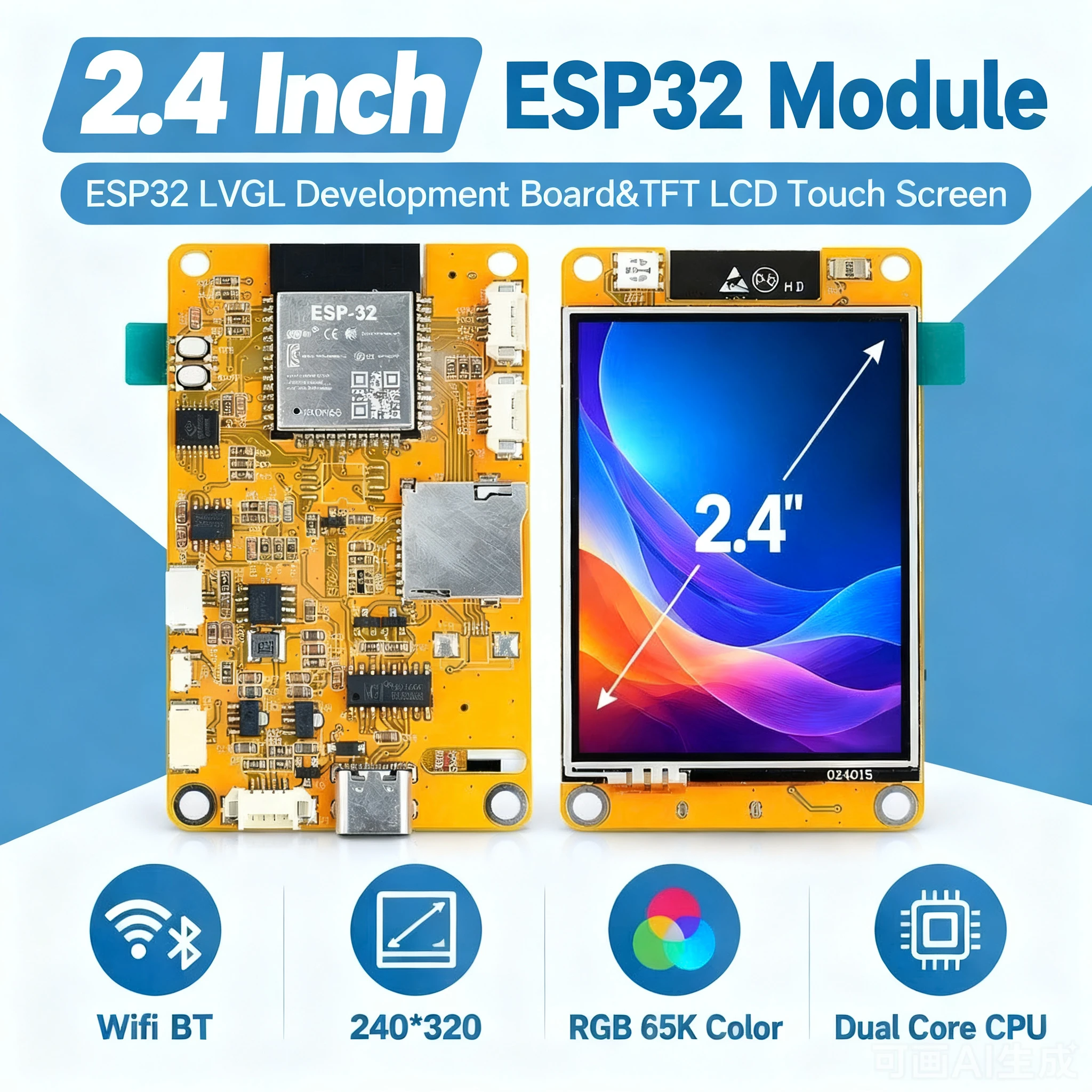 ESP-32 LVGL Wifi BT Development Board 2.4 Inch LCD TFT Display Touch Screen Module 240x320 Dual Core Cpu 240mhz ESP32-WROOM32