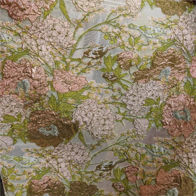 Chinese-style gold silk jacquard organza cut flower Hanfu magnificent evening dress fabric