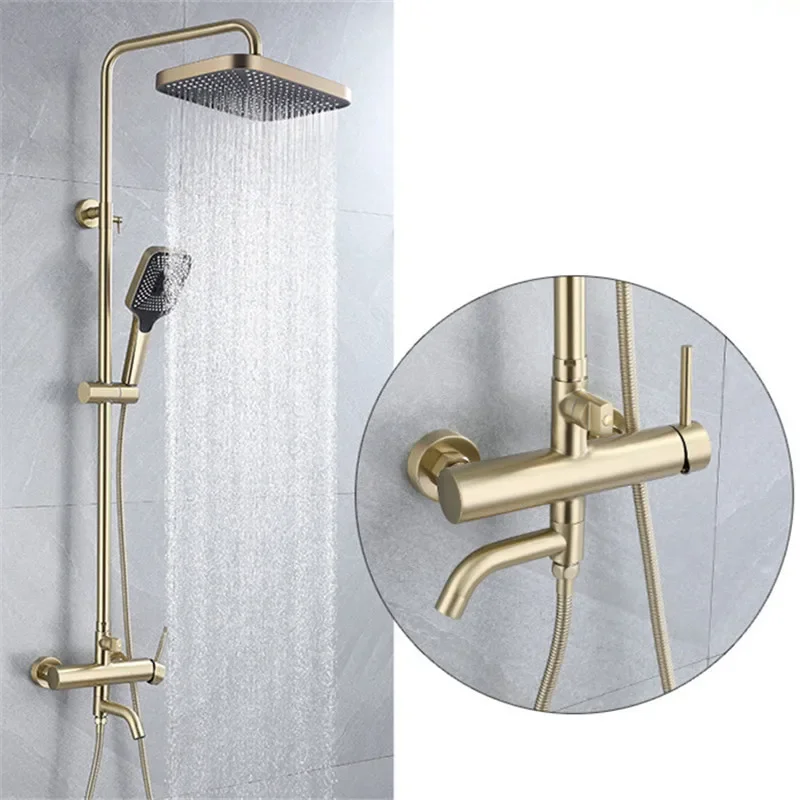 Brushed Gold Bathroom Shower Faucet Set  Bathroom Rainfall Mixer Tap SUS304 Bath and Set