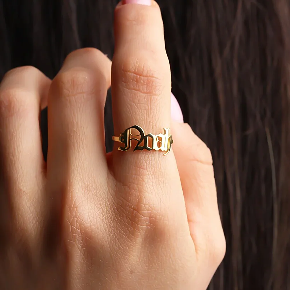 Anéis com nome personalizado para mulheres e homens, aberto, ajustável, número personalizado, data, aço inoxidável, joia dourada, presente, 18k, verdadeiro