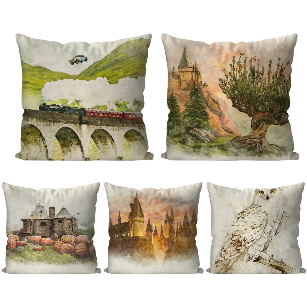 Wizard Inspired H-Hogwarts Owl Magical School Pillow Case Square Pillow Bedroom SofaLeisureCar Living Room Home Decoration 40X40