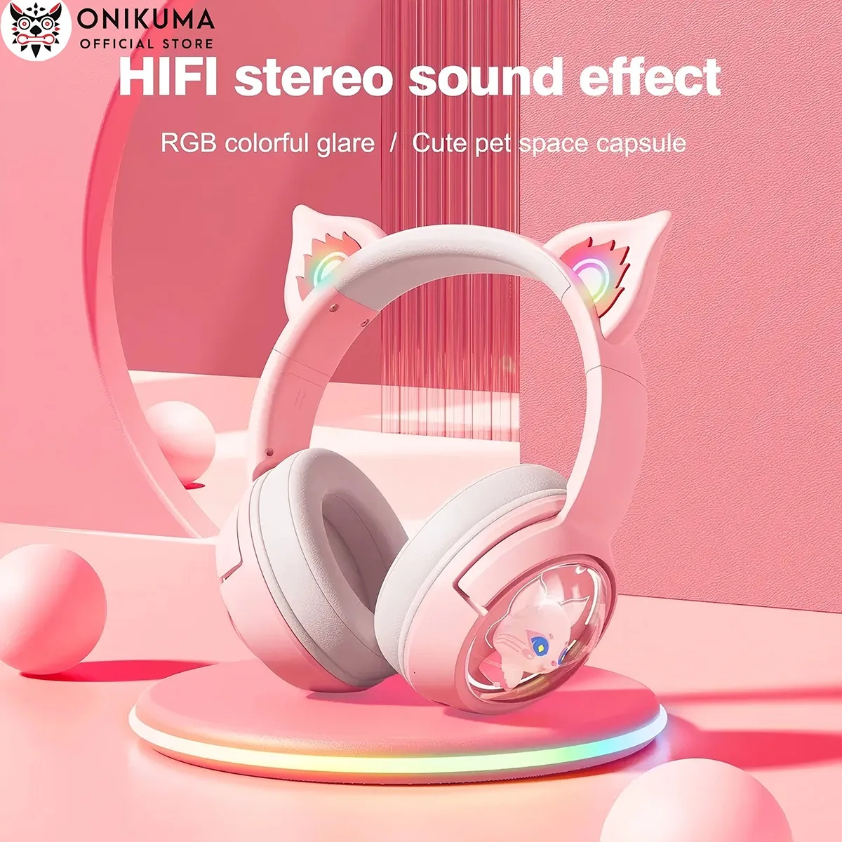 

ONIKUMA B5 Gaming Headset Tri-mode HD Mic Stereo Surround RGB Lights Kawaii Cat Ears Design for PC PS5 Switch IPad Tablet Gamers